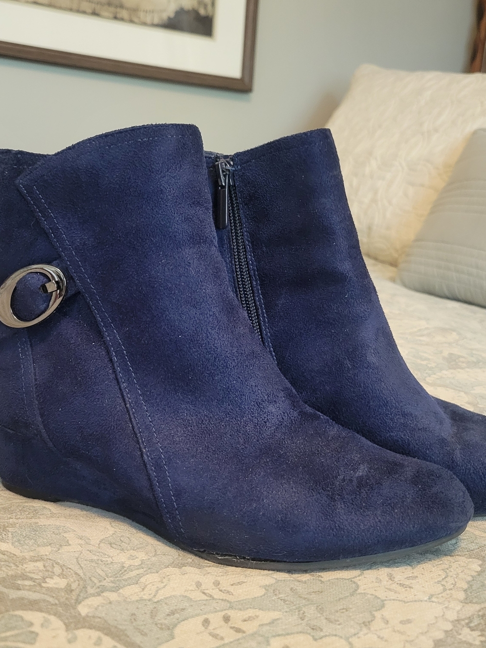 3/$12 SALE Navy Faux Suede Ankle Boots with Side Zip